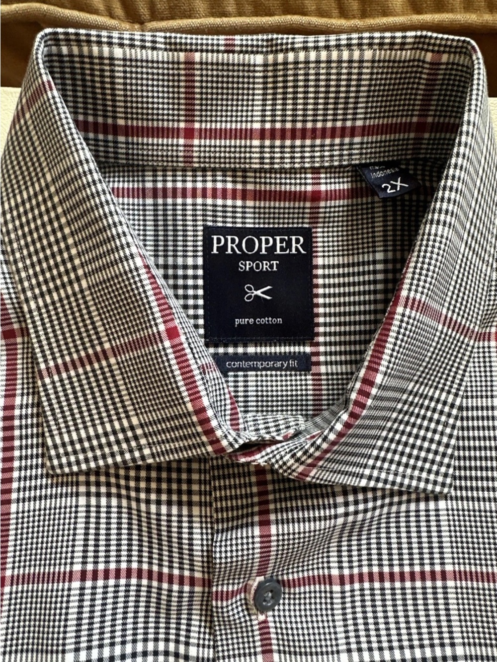 Proper Cloth /Proper Sport Mens 2XL Plaid ButtonUp Shirt Contemporary Fit Cotton
